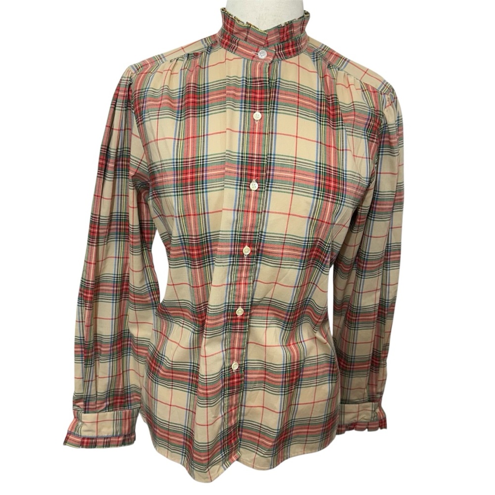 Vintage 70’s Levi Strauss & Co Plaid Ruffle Button Down Womens Blouse Shirt Top
